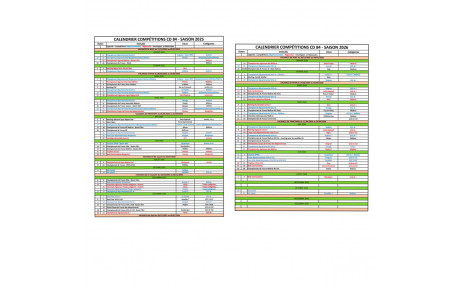 Calendrier des compétitions 2025/2026